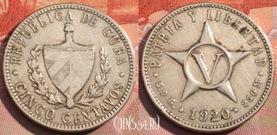 Куба 5 сентаво 1920 года, KM# 11.1, 283a-130