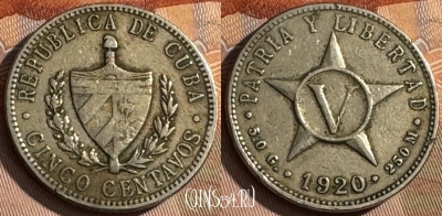 Куба 5 сентаво 1920 года, KM# 11.1, 512s-118