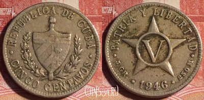 Куба 5 сентаво 1946 года, KM# 11.3, 132b-083