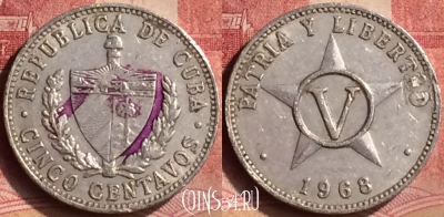 Куба 5 сентаво 1968 года, KM# 34, 114m-028