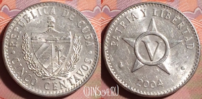 Куба 5 сентаво 2004 года, KM# 34, 139g-137
