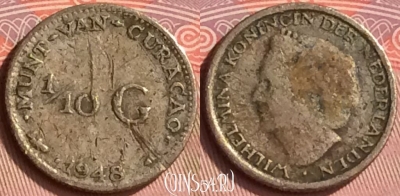 Кюрасао 1/10 гульдена 1948 года Ag, KM# 48, 152m-144