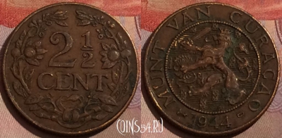 Кюрасао 2 1/2 цента 1944 года, KM# 42, 179b-128