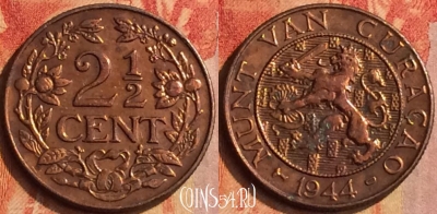 Кюрасао 2 1/2 цента 1944 года, KM# 42, 201o-074