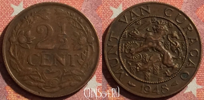 Кюрасао 2 1/2 цента 1948 года, KM# 42, 346-077 ♛
