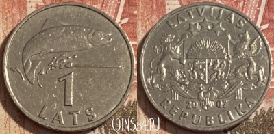 Латвия 1 лат 2007 года, KM# 12, 090s-106