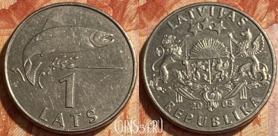 Латвия 1 лат 2008 года, KM# 12, 493р-023