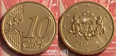 Латвия 10 евроцентов 2014 года, KM# 153, UNC, 305m-059