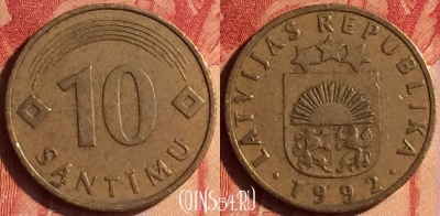 Латвия 10 сантимов 1992 года, KM# 17, 436-068