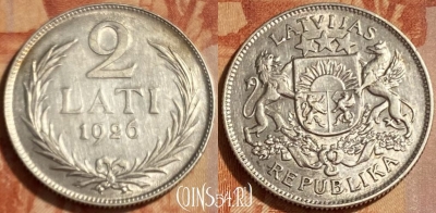 Латвия 2 лата 1926 года Ag, KM# 8, 462q-001 ♛