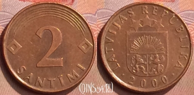 Латвия 2 сантима 2000 года, KM# 21, 428-104