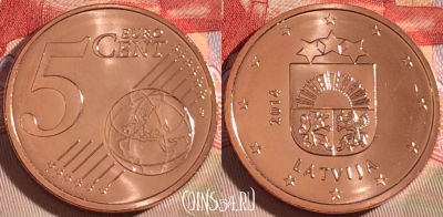 Латвия 5 евроцентов 2014 года, KM# 152, UNC, 265-049