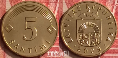 Латвия 5 сантимов 2009 года, KM# 16, UNC, 292m-074