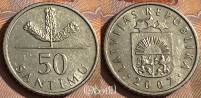 Латвия 50 сантимов 2007 года, KM# 13, 512s-120