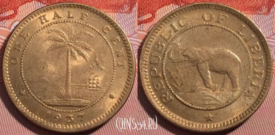 Либерия 1/2 цента 1937 года, KM# 10, a139-128