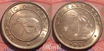Либерия 1/2 цента 1941 года, KM# 10а, UNC, 245-034