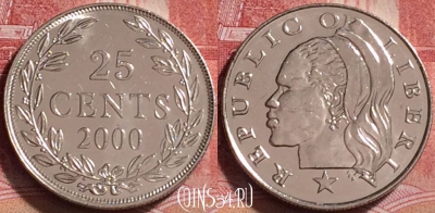Либерия 25 центов 2000 года, KM# 16b, UNC, 253j-109