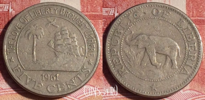 Либерия 5 центов 1961 года, KM# 14, 129c-026