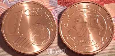 Литва 1 евроцент 2015 года, KM# 205, UNC, 265-054