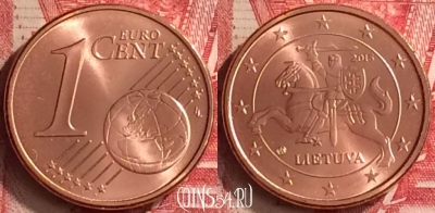 Литва 1 евроцент 2015 года, KM# 205, UNC, 296m-078