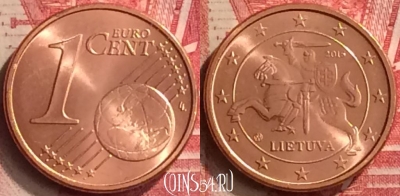 Литва 1 евроцент 2015 года, KM# 205, UNC, 304m-035