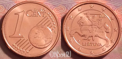 Литва 1 евроцент 2016 года, KM# 205, UNC, 117k-069