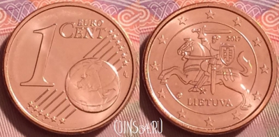 Литва 1 евроцент 2017 года, KM# 205, UNC, 276j-073