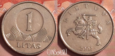Литва 1 лит 2002 года, KM# 111, 204k-008