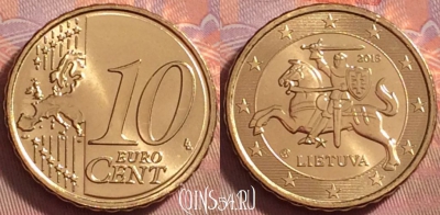 Литва 10 евроцентов 2015 года, KM# 208, UNC, 117k-089