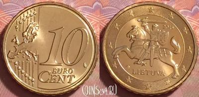 Литва 10 евроцентов 2015 года, KM# 208, UNC, 274j-126