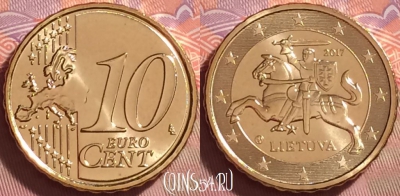 Литва 10 евроцентов 2017 года, KM# 208, UNC, 275j-046