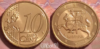 Литва 10 евроцентов 2015 года, KM# 208, UNC, 275j-134