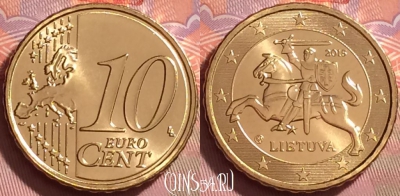 Литва 10 евроцентов 2015 года, KM# 208, UNC, 276j-111