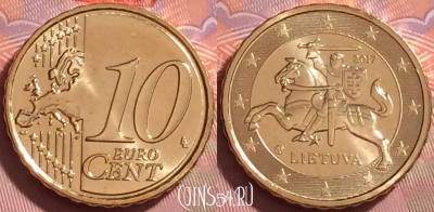 Литва 10 евроцентов 2017 года, KM# 208, UNC, 277j-046