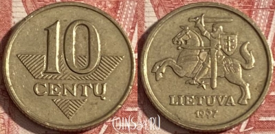 Литва 10 центов 1997 года, KM# 106, 204r-114