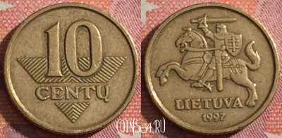 Литва 10 центов 1997 года, KM# 106, 352-076