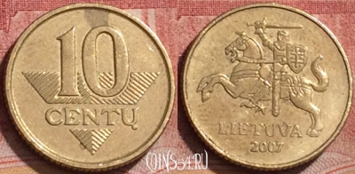 Литва 10 центов 2007 года, KM# 106, 193l-116