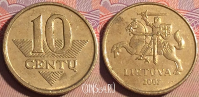 Литва 10 центов 2007 года, KM# 106, 206a-091