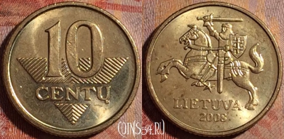 Литва 10 центов 2008 года, KM# 106, 175a-034