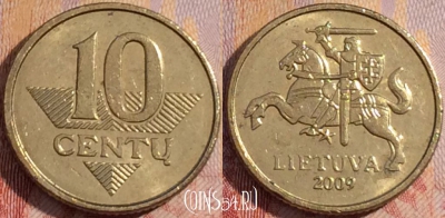 Литва 10 центов 2009 года, KM# 106, 157a-119