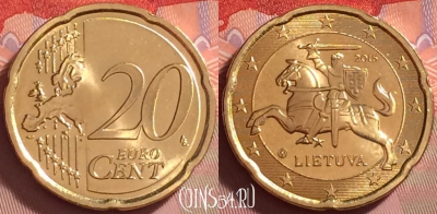 Литва 20 евроцентов 2015 года, KM# 209, UNC, 275j-051