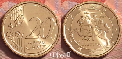 Литва 20 евроцентов 2017 года, KM# 209, UNC, 115k-144