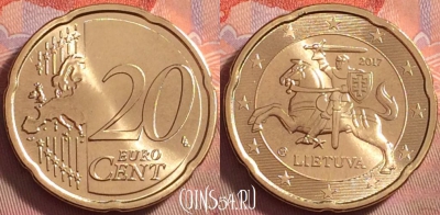 Литва 20 евроцентов 2017 года, KM# 209, UNC, 116k-017