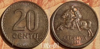 Литва 20 центов 1991 года, KM# 89, 462q-045