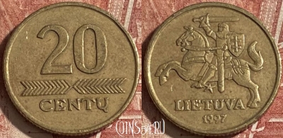 Литва 20 центов 1997 года, KM# 107, 143r-054