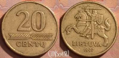 Литва 20 центов 1997 года, KM# 107, 374k-014
