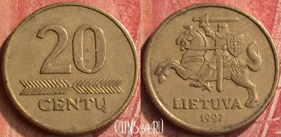 Литва 20 центов 1997 года, KM# 107, 397-135