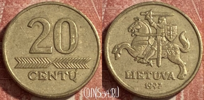 Литва 20 центов 1997 года, KM# 107, 485р-106
