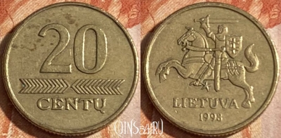 Литва 20 центов 1998 года, KM# 107, 161r-104