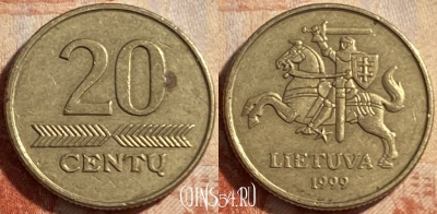 Литва 20 центов 1999 года, KM# 107, 488р-091
